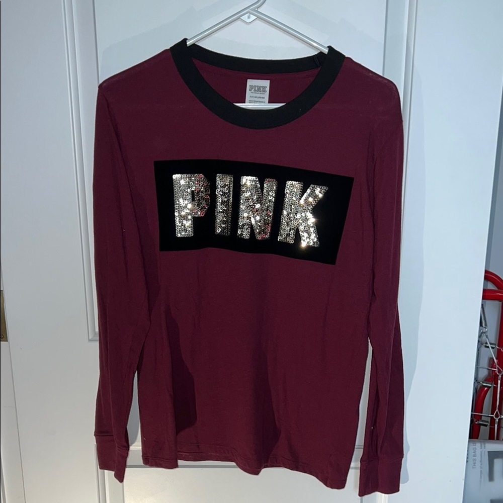PINK Victoria's Secret Red and Black Long Sleeve Tee